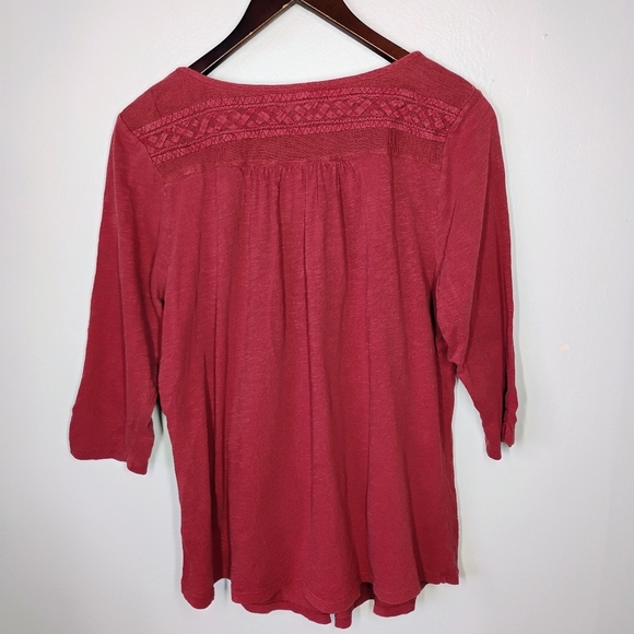 Lucky Brand Top Womens Plus 1X Red Embroidered Flowy Boho Bohemian Casual - Picture 4 of 11